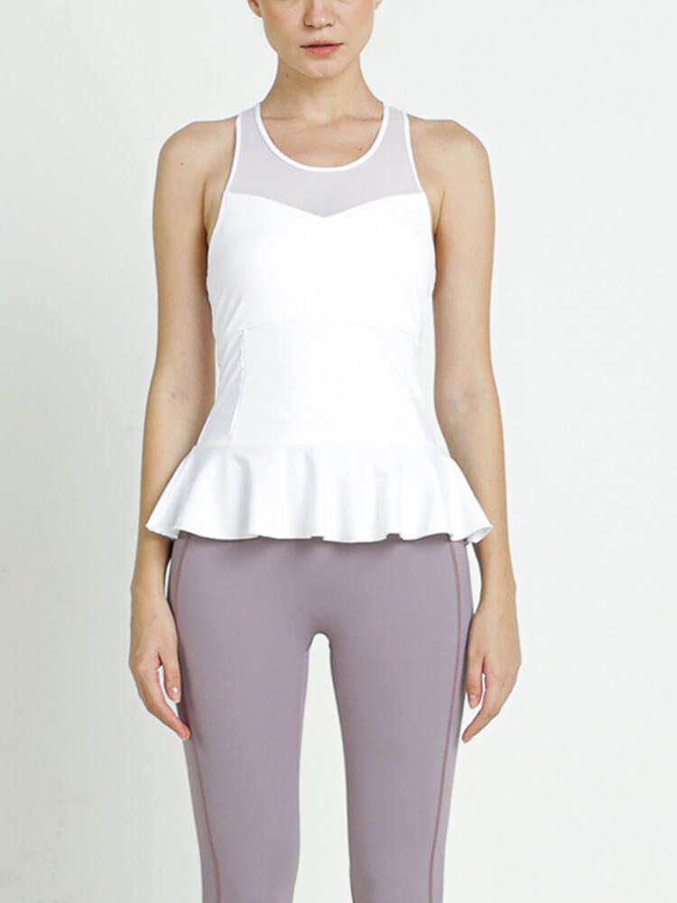 フリルヘム カップ付きトップス(ホワイト)