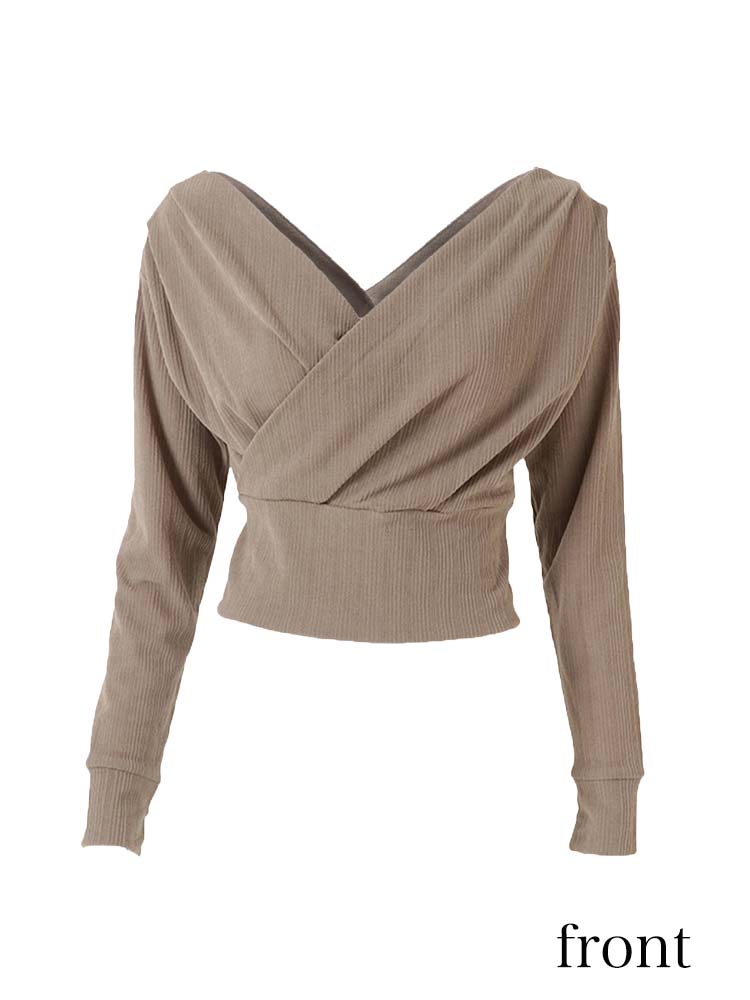 2WAY クロップド丈 ラップフロントトップス