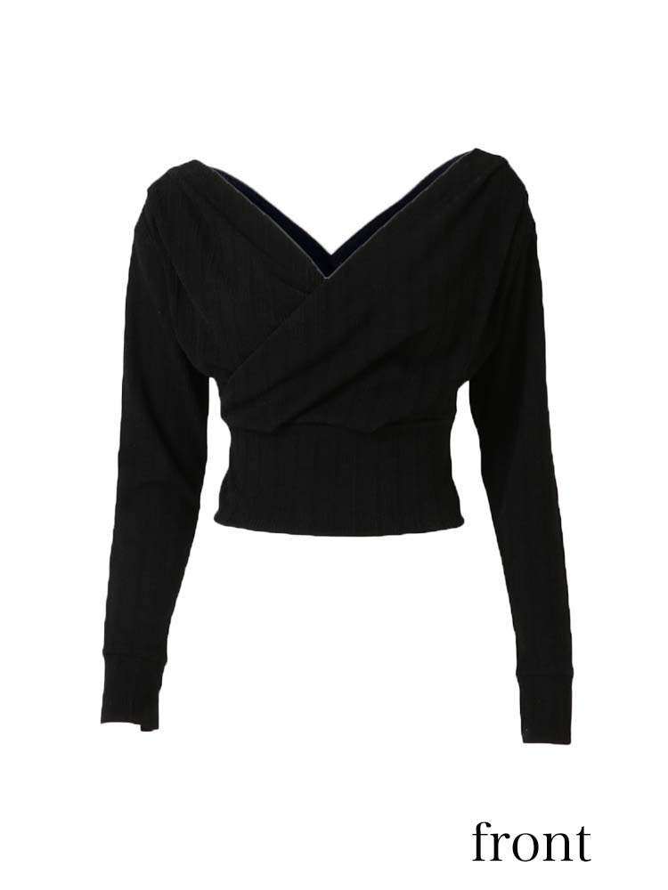 2WAY クロップド丈 ラップフロントトップス
