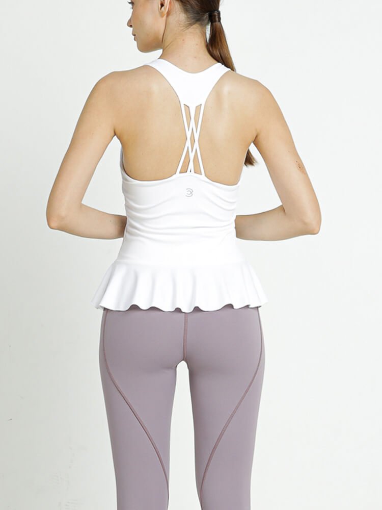 フリルヘム カップ付きトップス(ホワイト)