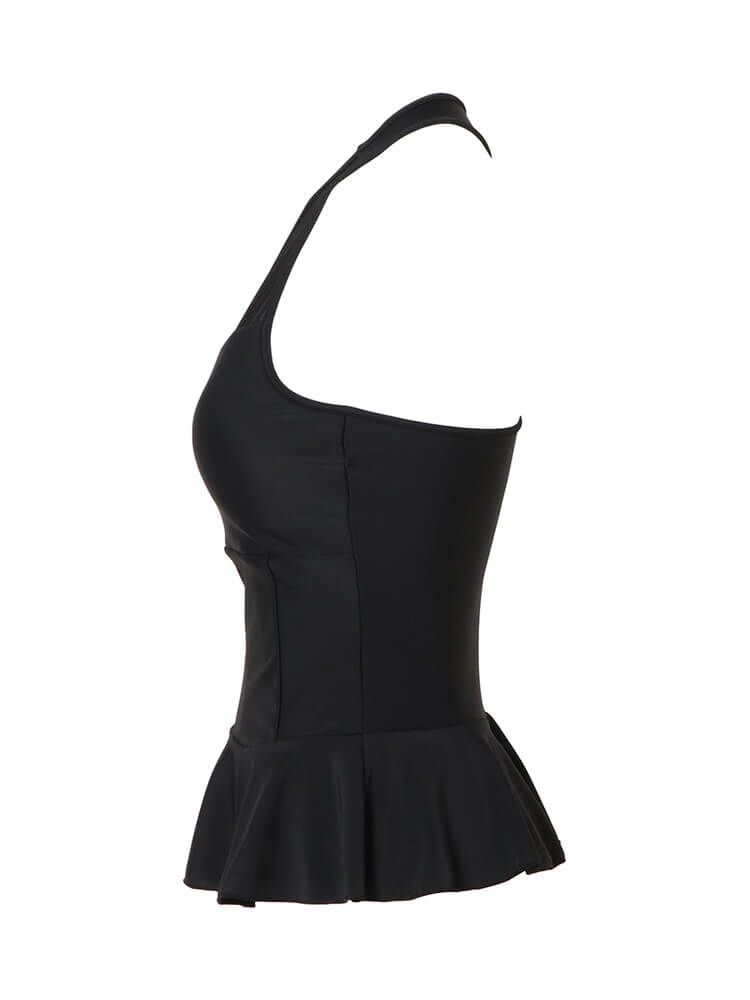 フリルヘム カップ付きトップス(ブラック)