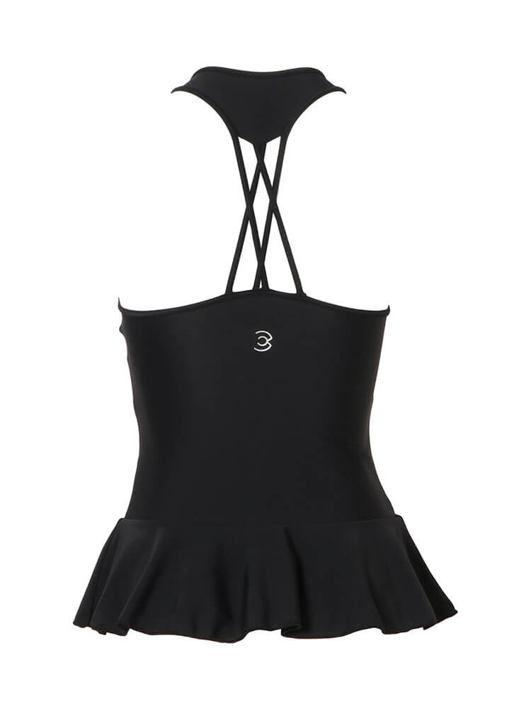 フリルヘム カップ付きトップス(ブラック)