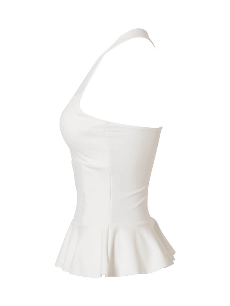 フリルヘム カップ付きトップス(ホワイト)